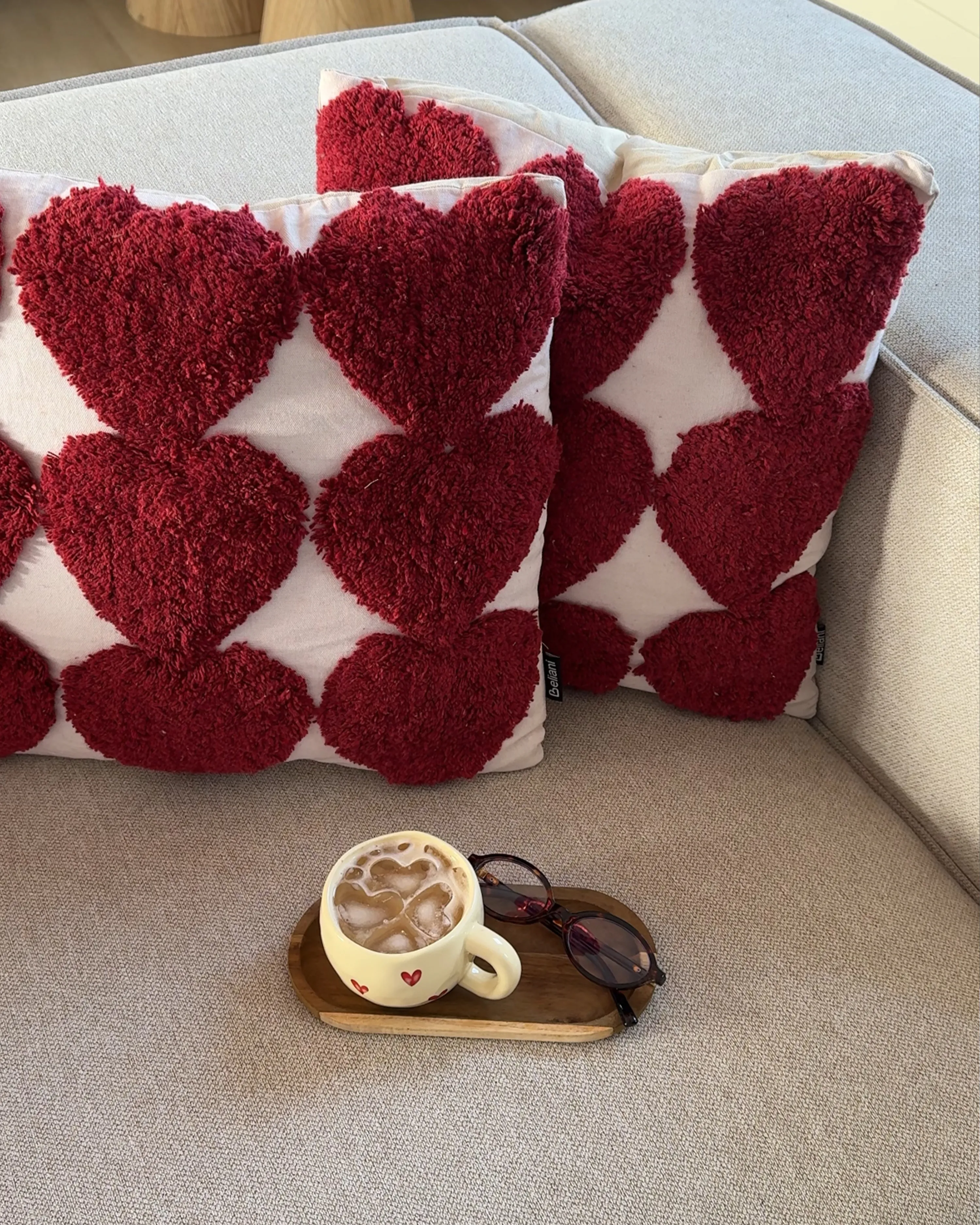 Set van 2 sierkussens MINGORA Katoen 45 x 45 cm Rood hartenpatroon