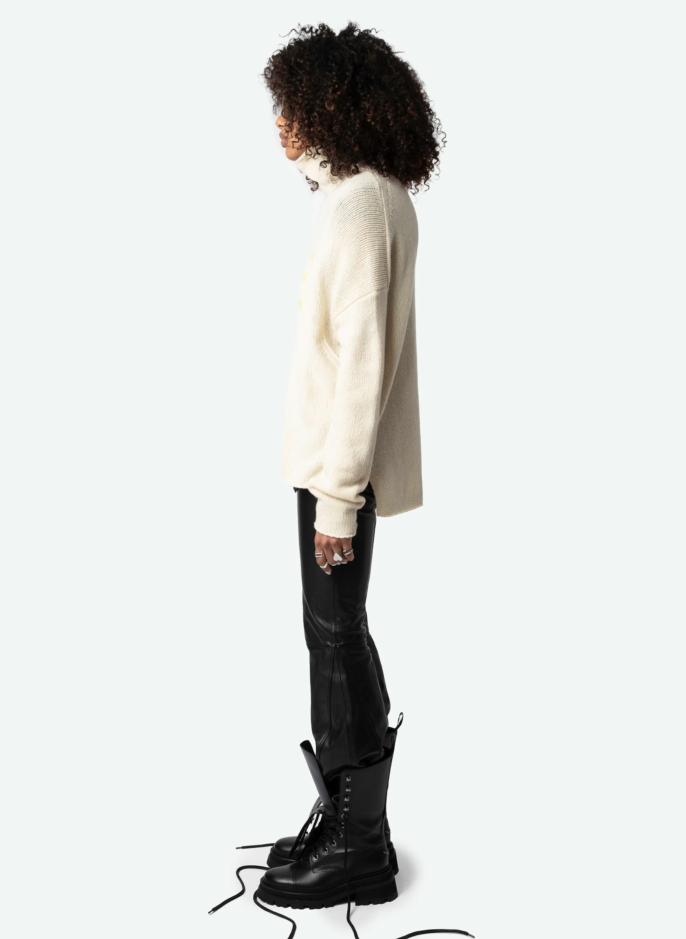 ALMY - Pull col montant ample en laine | Beige