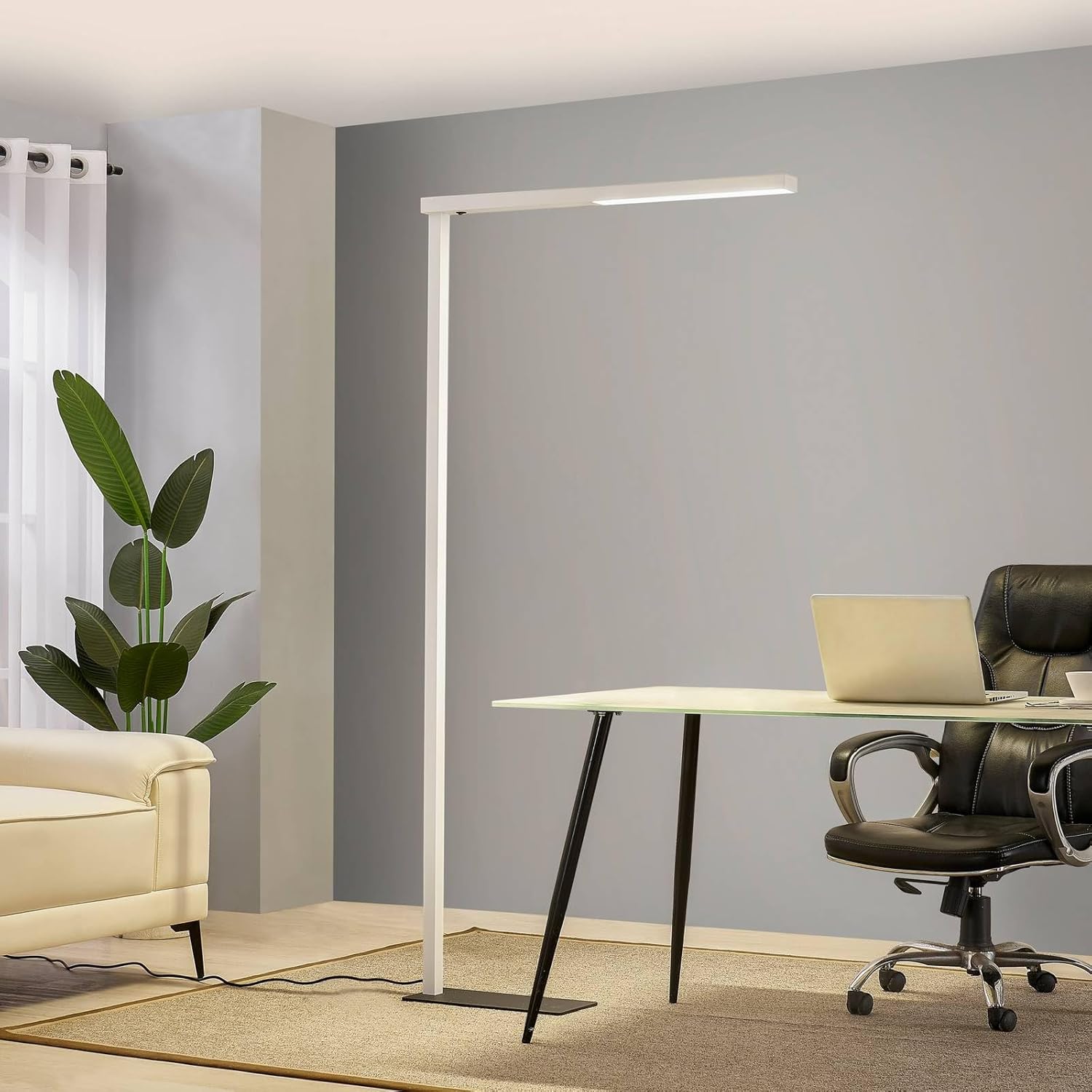 Arcchio LED Büro Stehlampe weiß schwarz, Bürolampe Uplight und Downlight Deckenfluter 7400lm 4000K Standleuchte Office Büro-Stehleuchte