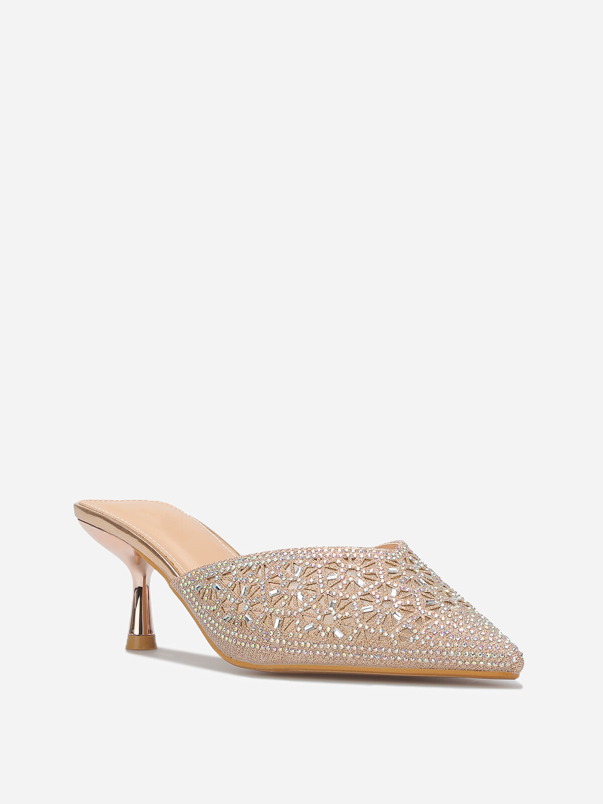 Mules pointues et ajourées à strass- Doré rose