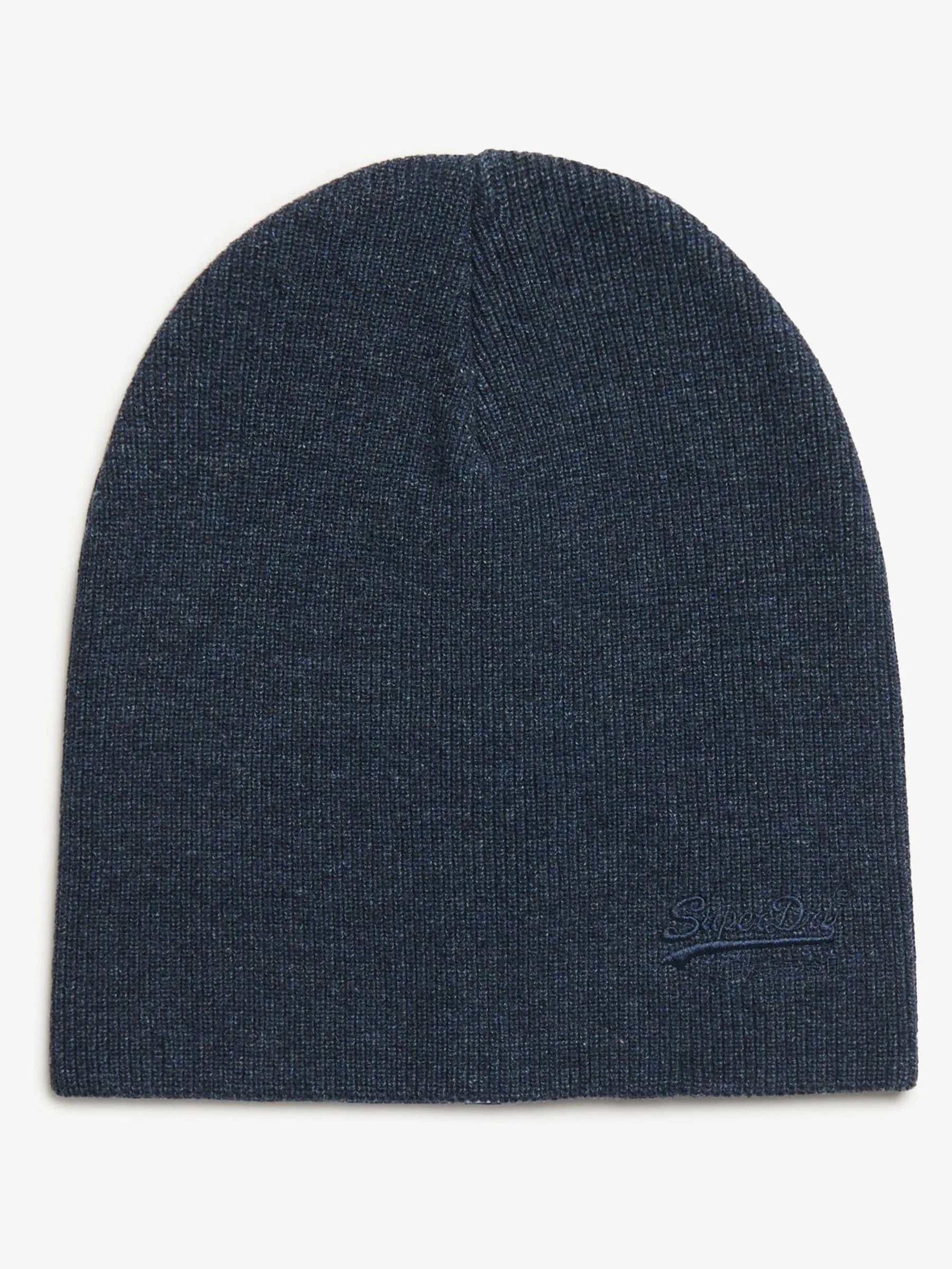 Rijk marineblauwe gemêleerd - Superdry gebreide beanie-muts met Essential-logo