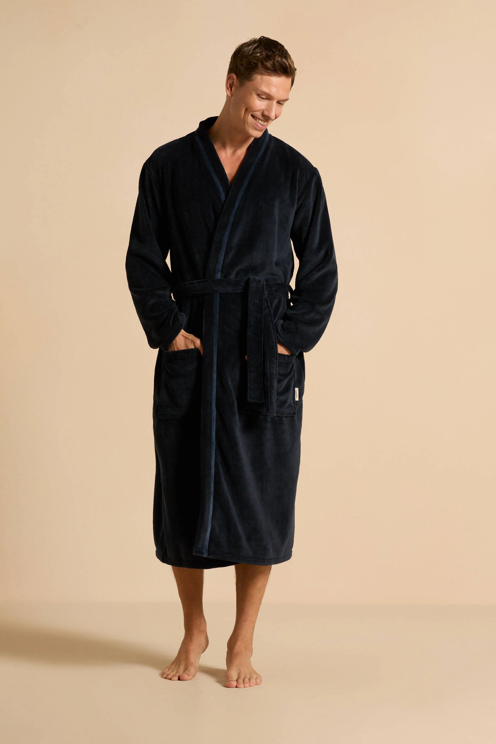 ten Cate fleece badjas donkerblauw/grijs