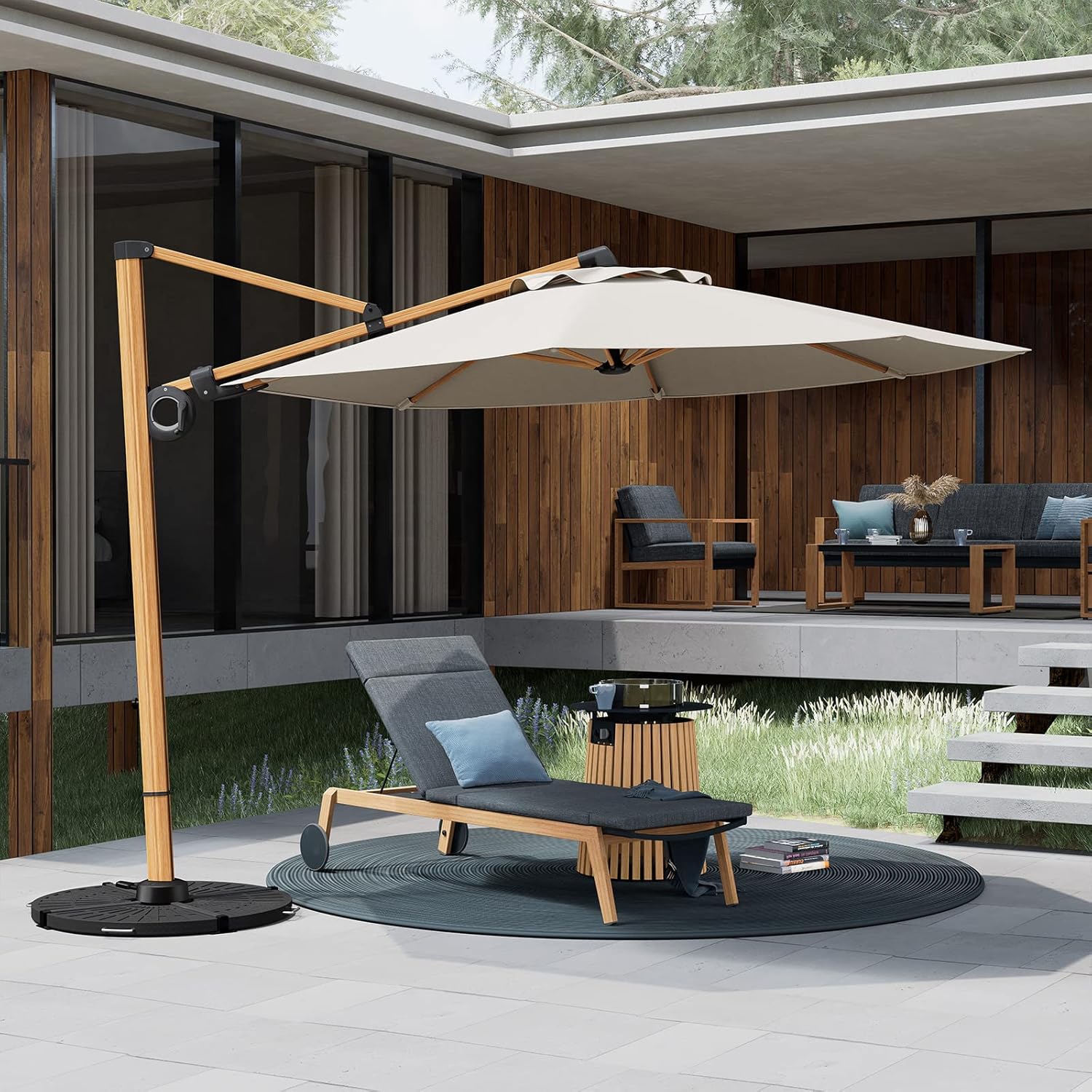 Grand patio Sonnenschirm Sonnenschutz Balkon, Ampelschirm 300 cm mit Kurbel, Windbeständig Sonnenschirme für Terrasse, Garten, Strand, UV-Schutz 50+ (Champagne, Rund)
