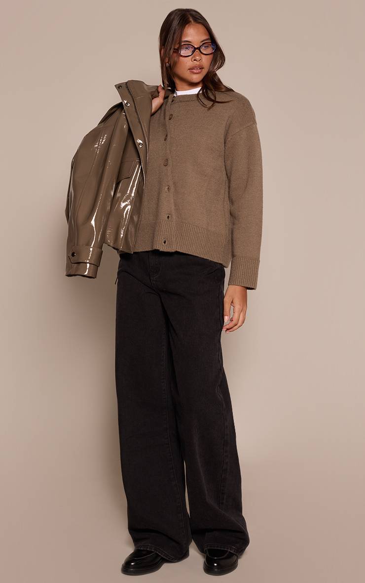 Kaki Cardigan Asymétrique Boutonné
