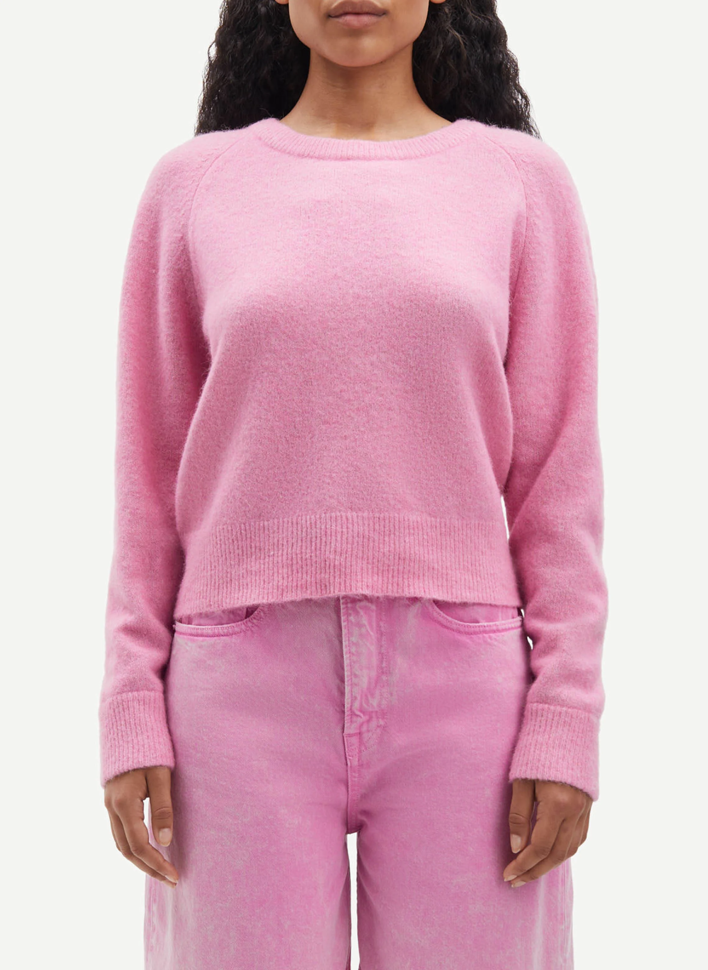 Pull col rond en laine mélangée | Rose