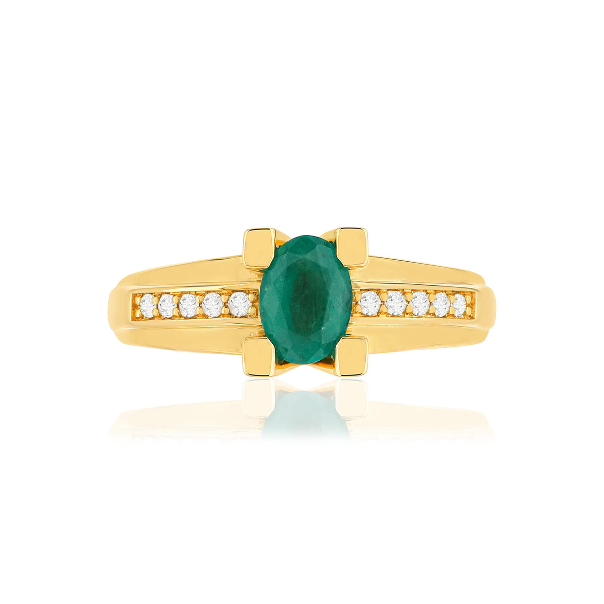 Bague VAN BRILL or jaune 750, émeraude, diamants.