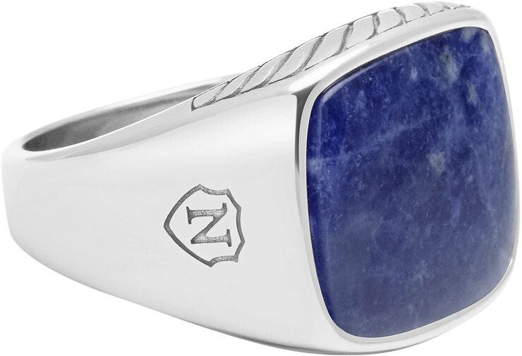 Nialaya Gentlemen's Silver Signet Ring with Blue Dumortierite Silver / blue