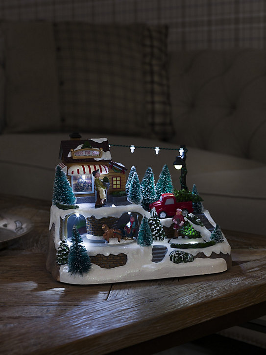 Scène à LED « Vente de sapins de Noël » avec animation et 8 chants classiques de Noël cable transparent