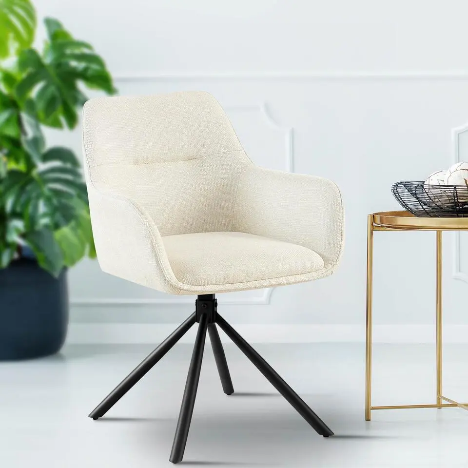 CLP Set van 2 Eetkamerstoel Tipton zwart Frame - Stof - creme