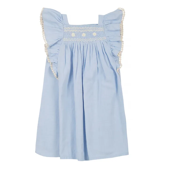 Louise Misha Robe Martine Brodée Unie | Bleu ciel