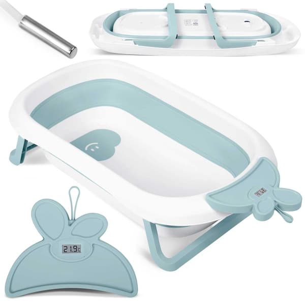 Babybadekar med termometer RK-282 Hvit/Blå