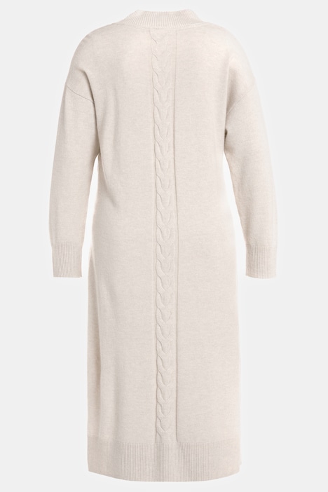 Strickkleid, Zopfmuster, Oversized, Stehkragen, Langarm
