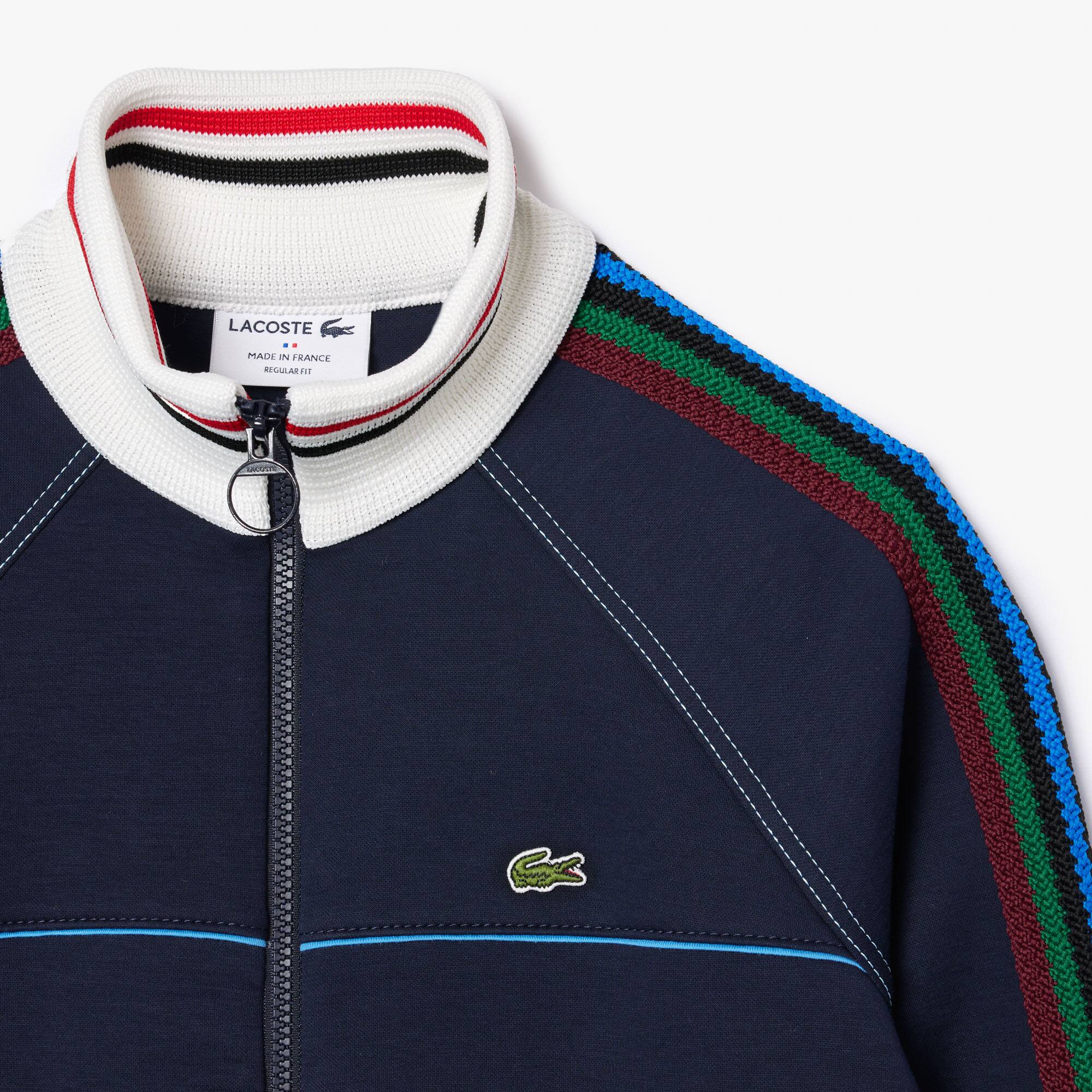 Sweatshirt zippé Paris fabriqué en France à col tricoté contrasté Sweatshirts - Bleu - Lacoste - Femme
