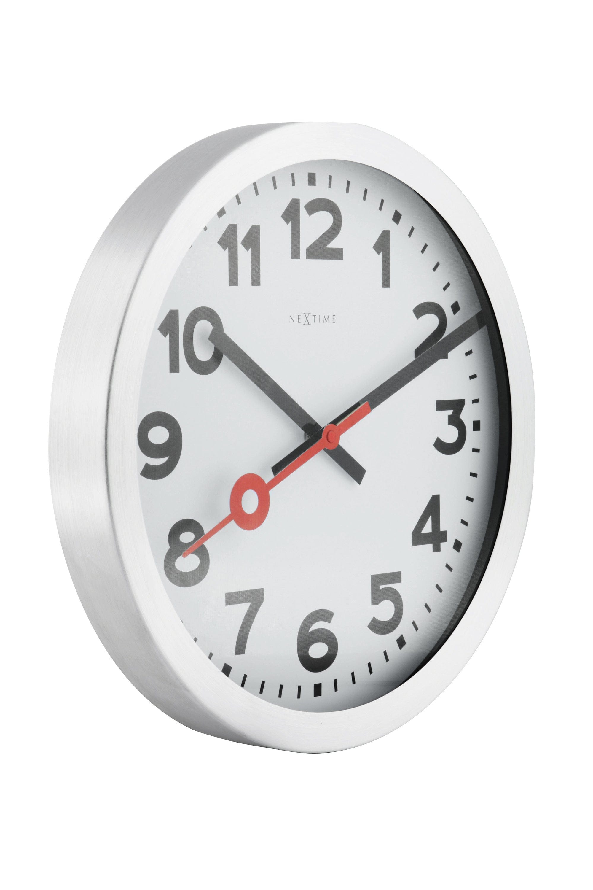 NeXtime - NeXtime - Wandklok -  35 cm - Geborsteld Alu - Wit -