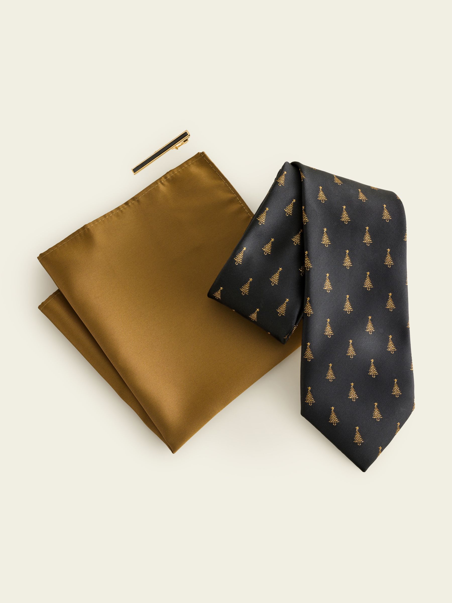 Zwart - Christmas Tree Tie and Pocket Square Set