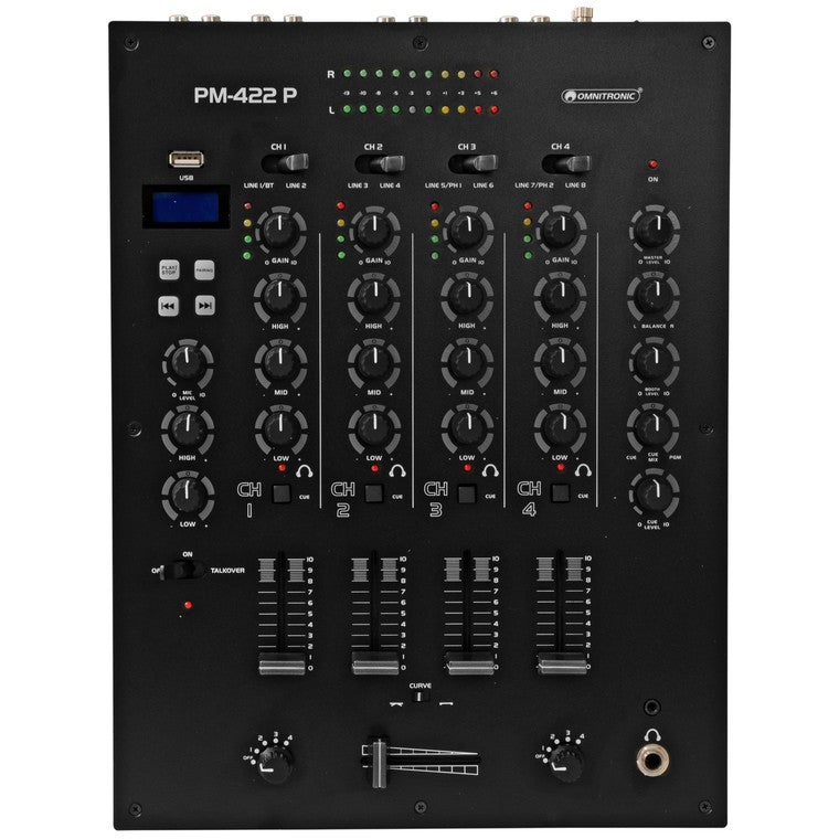 Omnitronic PM-422P vier-kanaals mixer met USB en Bluetooth