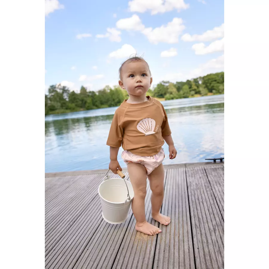 LÄSSIG UV-Kurzarm-Badeshirt Muscheln Karamell
