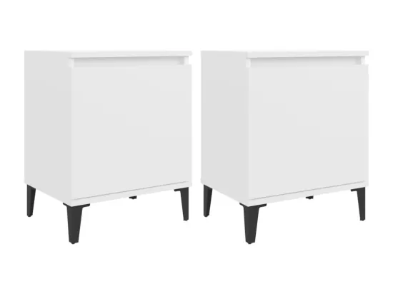 Tables de chevet avec pieds en métal 2 pièces Blanc 40x30x50 cm