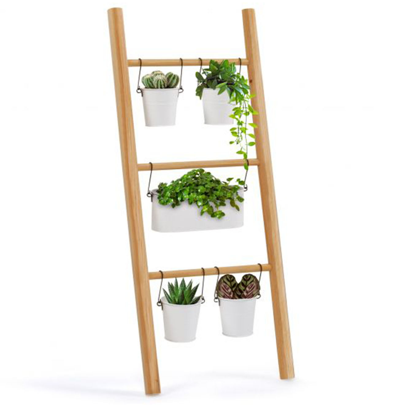 Pratik Garden Echelle bois déco avec 5 pots - 43x4x100 cm