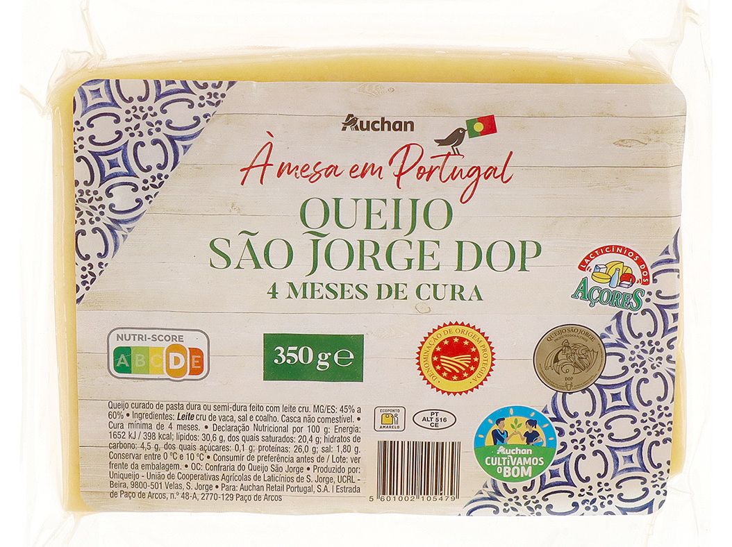 QUEIJO SÃO JORGE DOP AUCHAN À MESA EM PORTUGAL CULTIVAMOS O BOM CURA 4 MESES 350G
