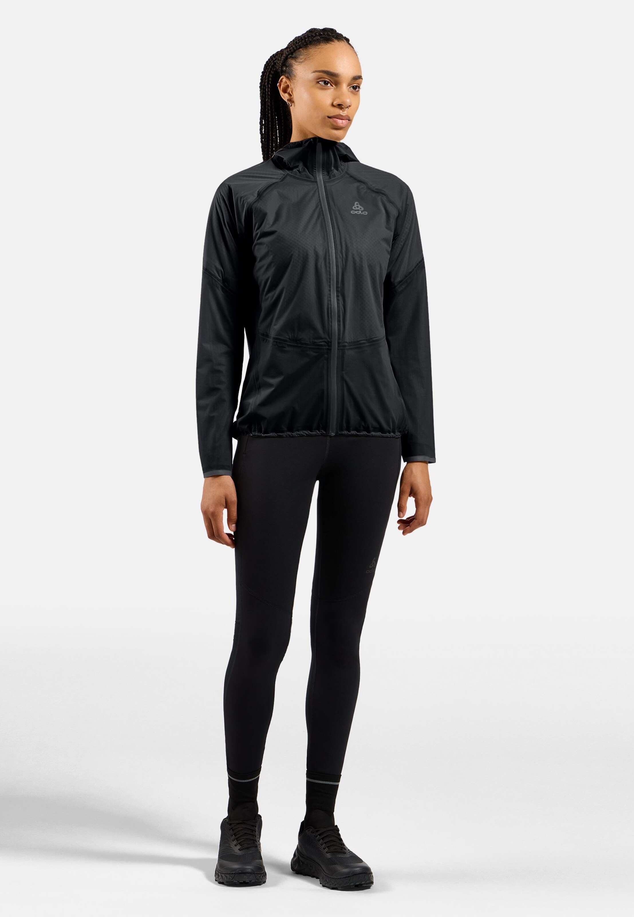 Isolierte und wasserdichte Dual Dry Performance Knit Laufjacke in black