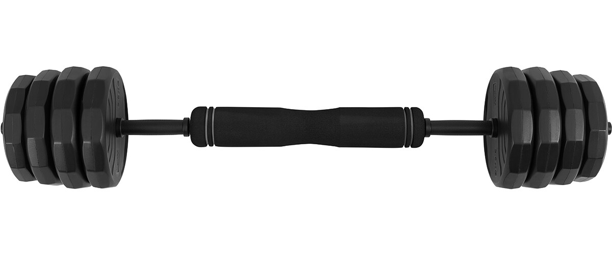 Miweba Sports 6in1-Hantelset, Kurzhanteln-Langhantel-Kettlebell, 25 kg, verstellbar, Sternverschluss