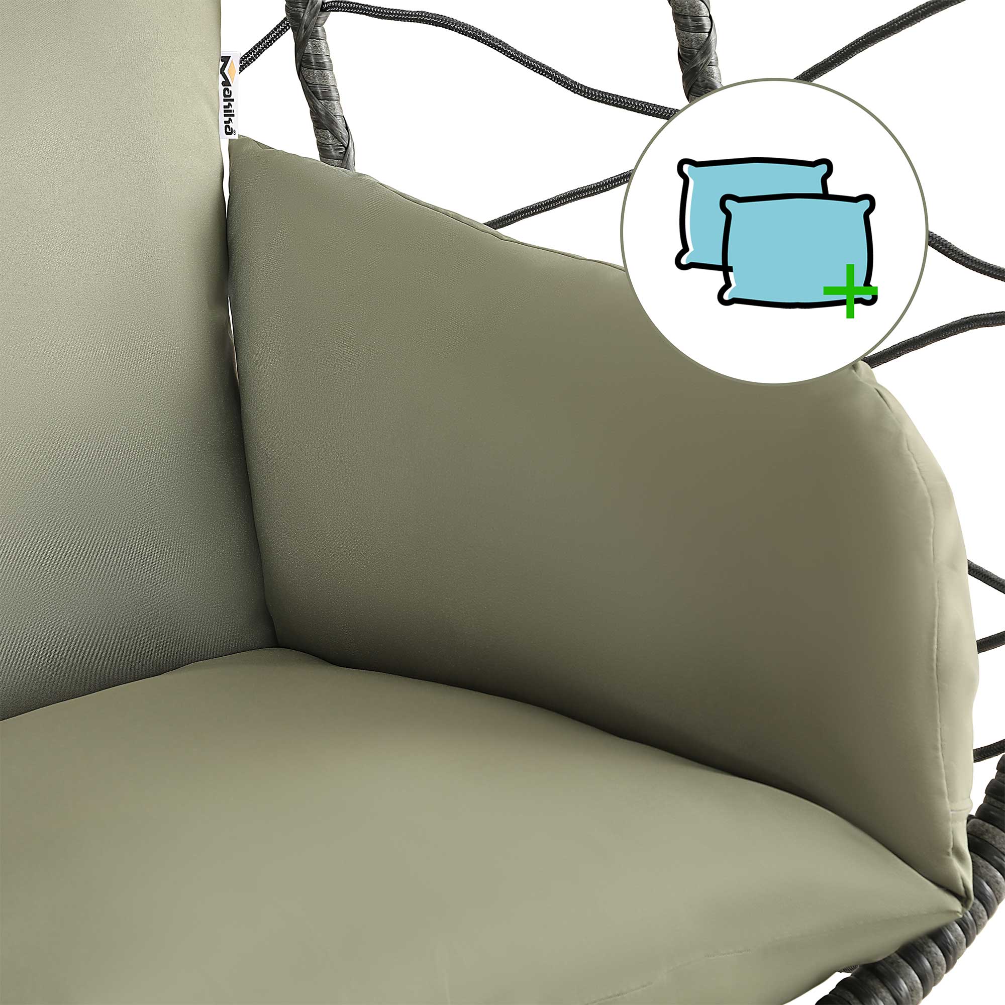 Makika Hängesessel mit Gestell höhenverstellbar aus Polyrattan in Grün / Grau