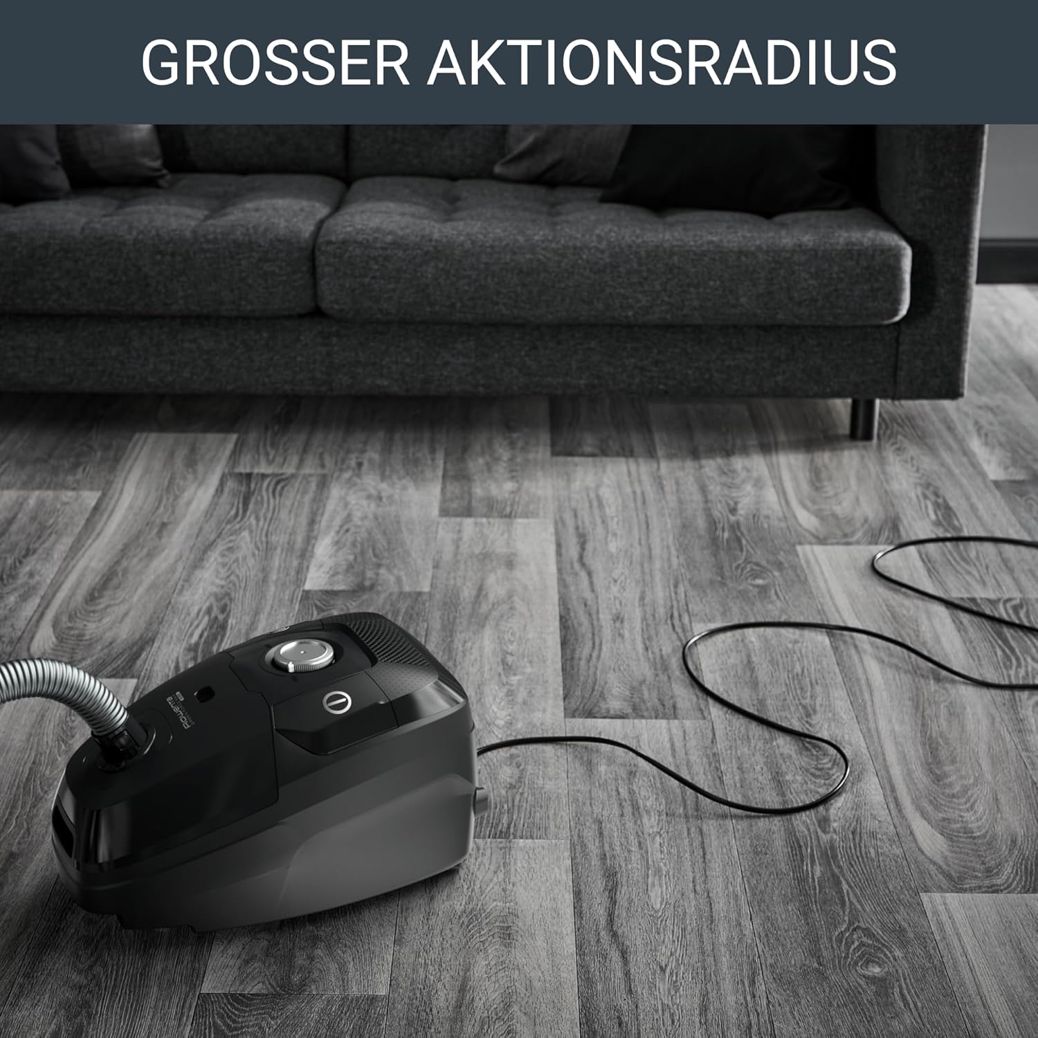 Rowenta Green Force Max Silence Bodenstaubsauger mit Beutel, 900 Watt, 4,5 L Staubbeutel, 99,98 Prozent HEPA-Filterung, 12 m Aktionsradius, kompaktes Design, inkl. Zubehör, Schwarz, RO6136