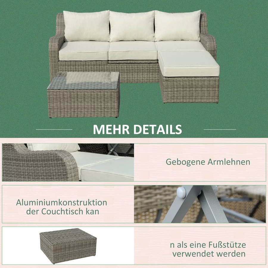 Outsunny Gartenmöbel Set mit anhebbarem Beistelltisch grau