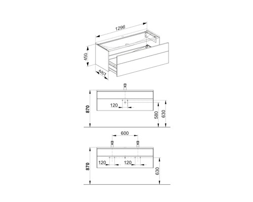 KEUCO Royal Reflex badkamermeubelset, BxHxD 130 x 48 x 49 cm, hoogglans witte fronten, 3-delige badkamermeubelset met witte gegoten mineraalwastafel en spiegelkast met LED-verlichting, wastafelonderkast 39605212200