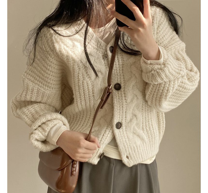 OGAWA - Lange mouwen effen kabelgebreide cardigan