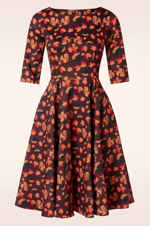 Topvintage Boutique Collection Adriana herfst swing jurk in wijnrood en oranje