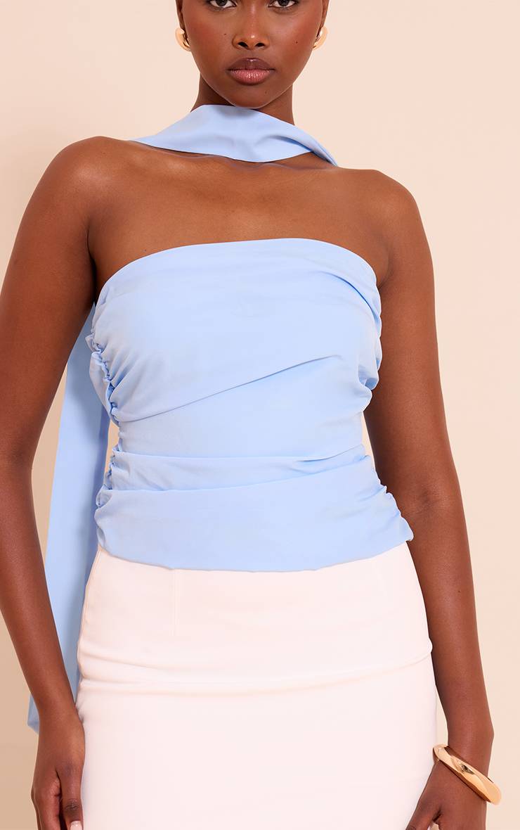Bleu Ciel Top Bandeau En Mousseline Avec Détail Foulard
