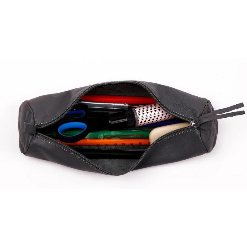 CUIR TEINTE Trousse ronde Ø5,5 x 22 cm - Gris