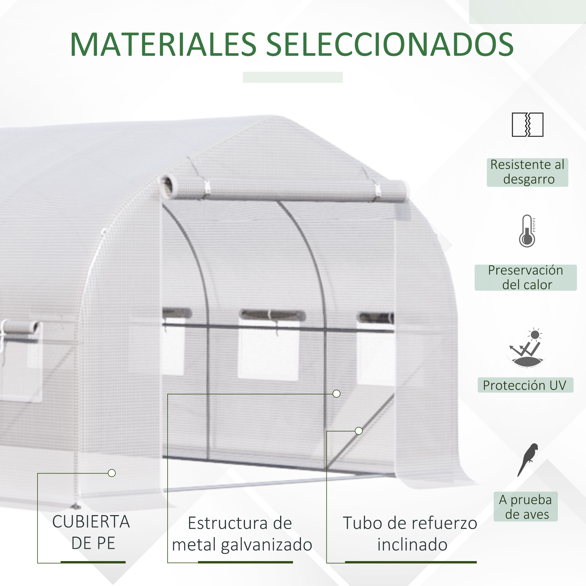 Estufa túnel Outsunny 6x3x2 m para jardim, com porta e 12 janelas de enrolar, feita de polietileno e aço galvanizado, ideal para hortas, plantas e flores. Cor branca.