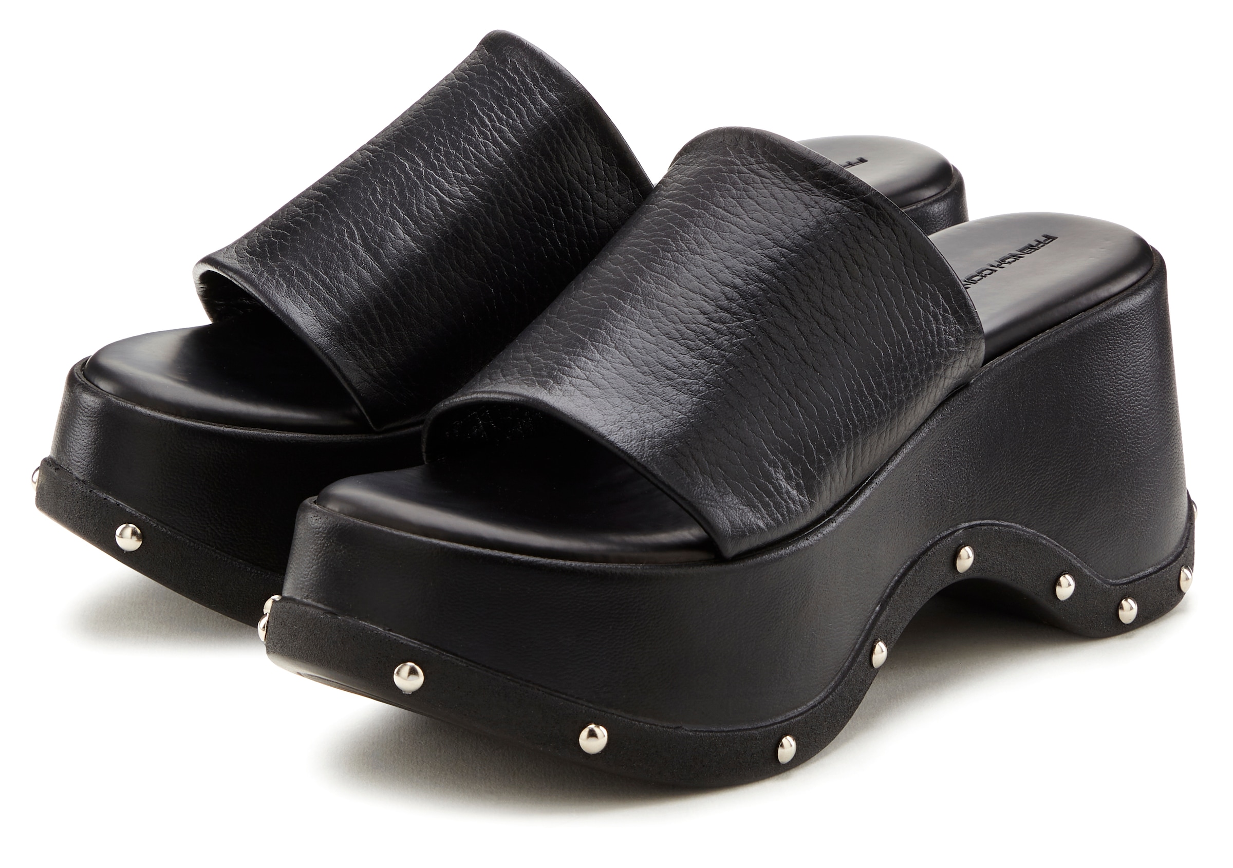 French Connection Pantolette  Mule, Sandale, offener Schuh aus Leder mit modischer Plateausohle