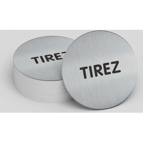 Pictogramme rond de porte - Tirez - 83 mm - Acier brossé