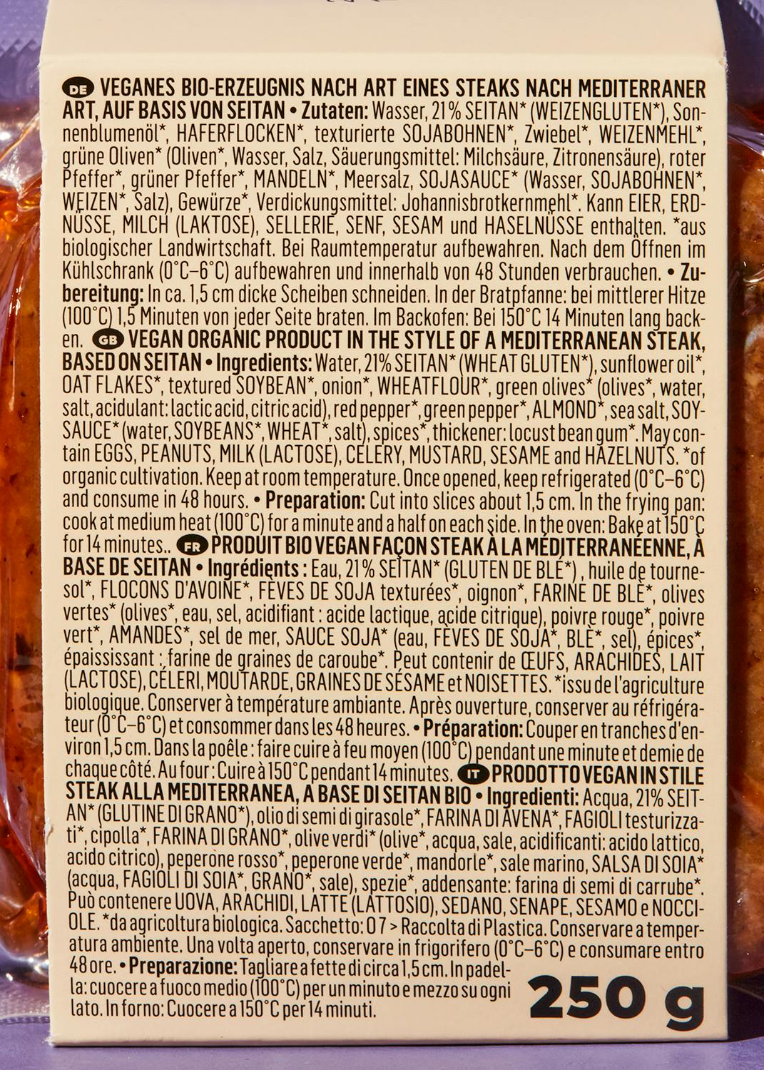 Veganes Bio Seitan Steak Mediterrane Art 250 g