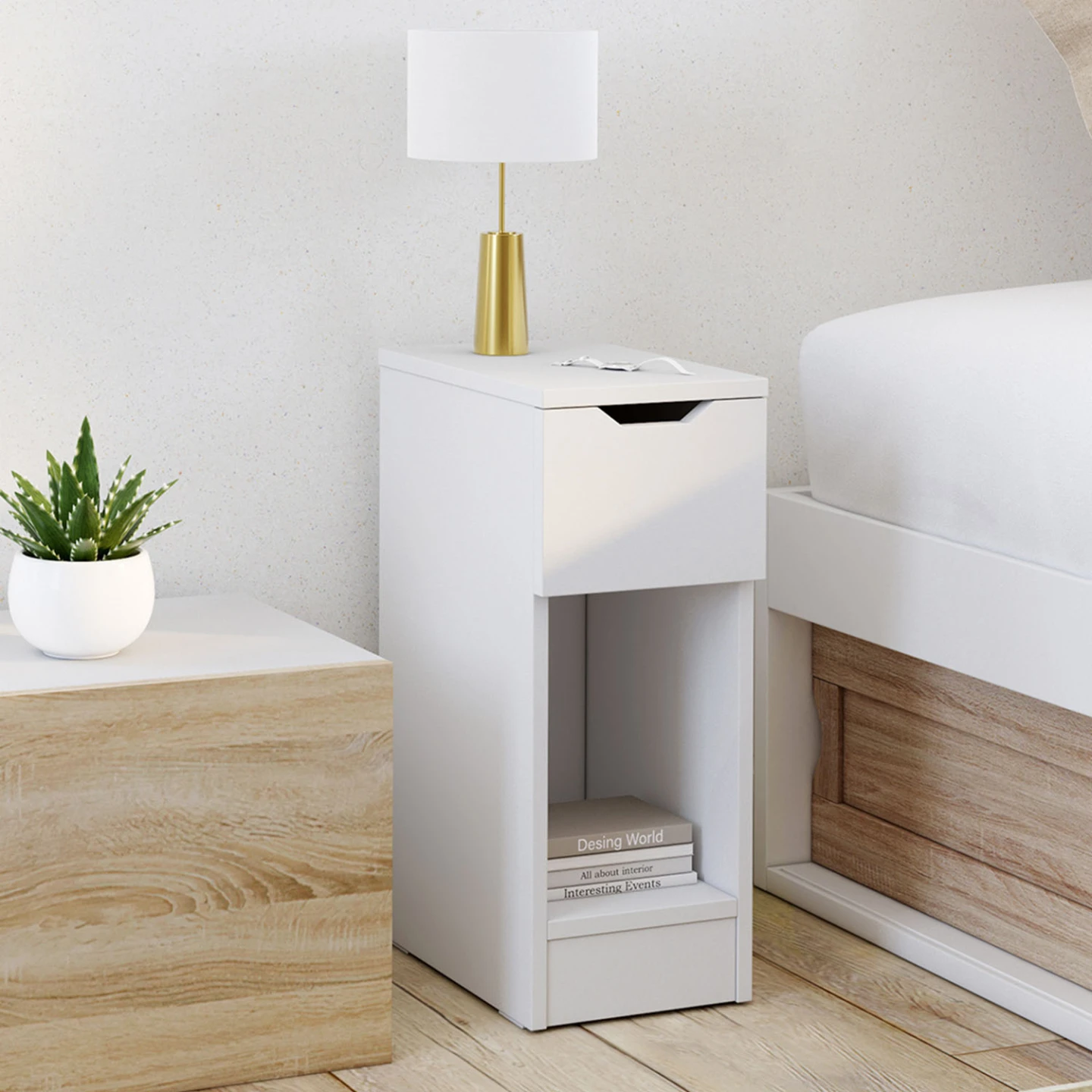 Lot de 2 tables de chevet ANOUK 1 tiroir avec niche blanc