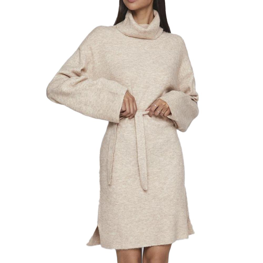 Vila Robe Pull Beige Femme Vila Rollneck