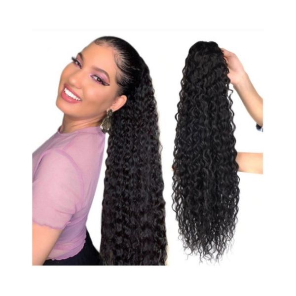 Rabo de Cavalo Extensão de Cabelo Megahair Encaracolado Castanho Escuro 80cm 140g