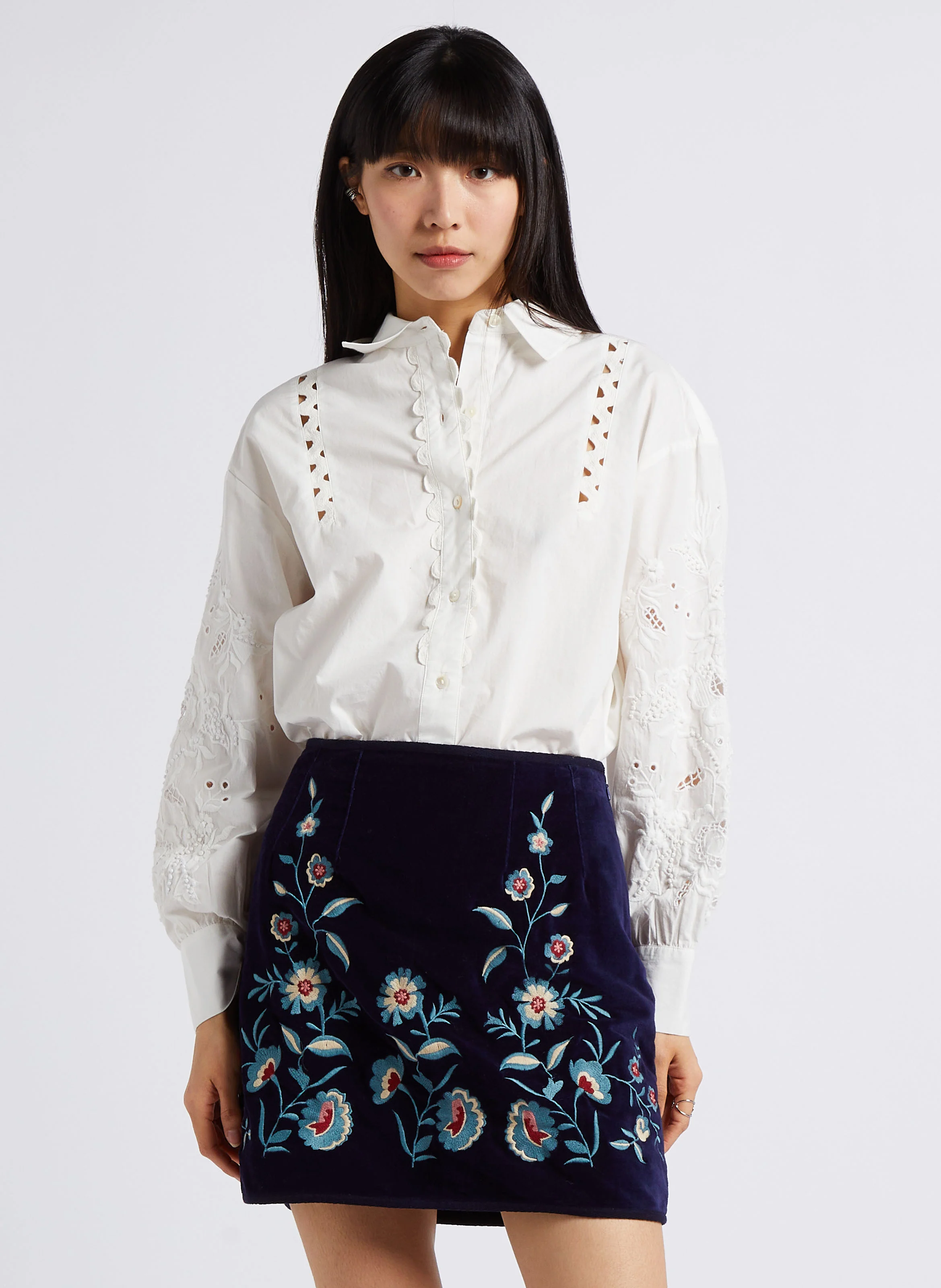 RUPI - Chemise brodée en coton bio | Blanc