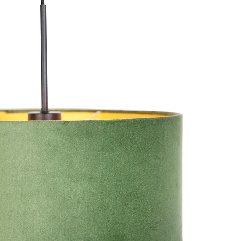 Hanglamp met velours kap groen met goud 35 cm - Combi