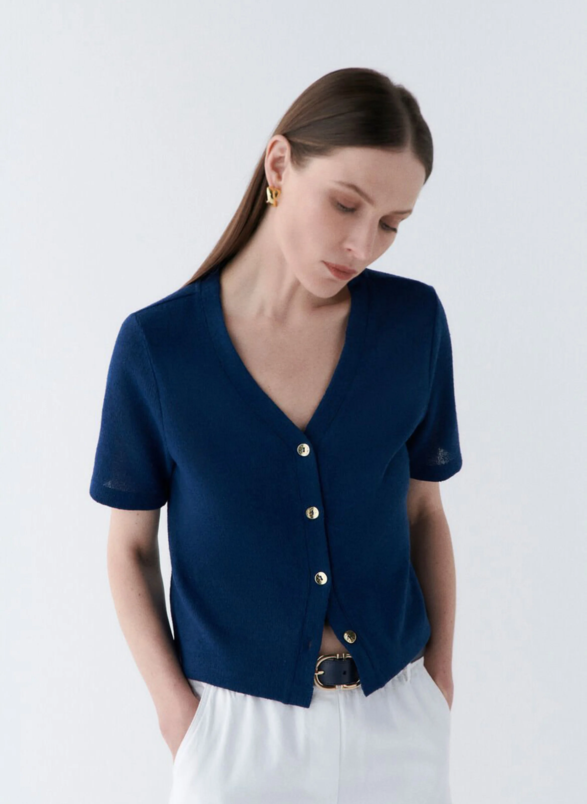 TVACANCES - Tee-shirt col V droit| Bleu