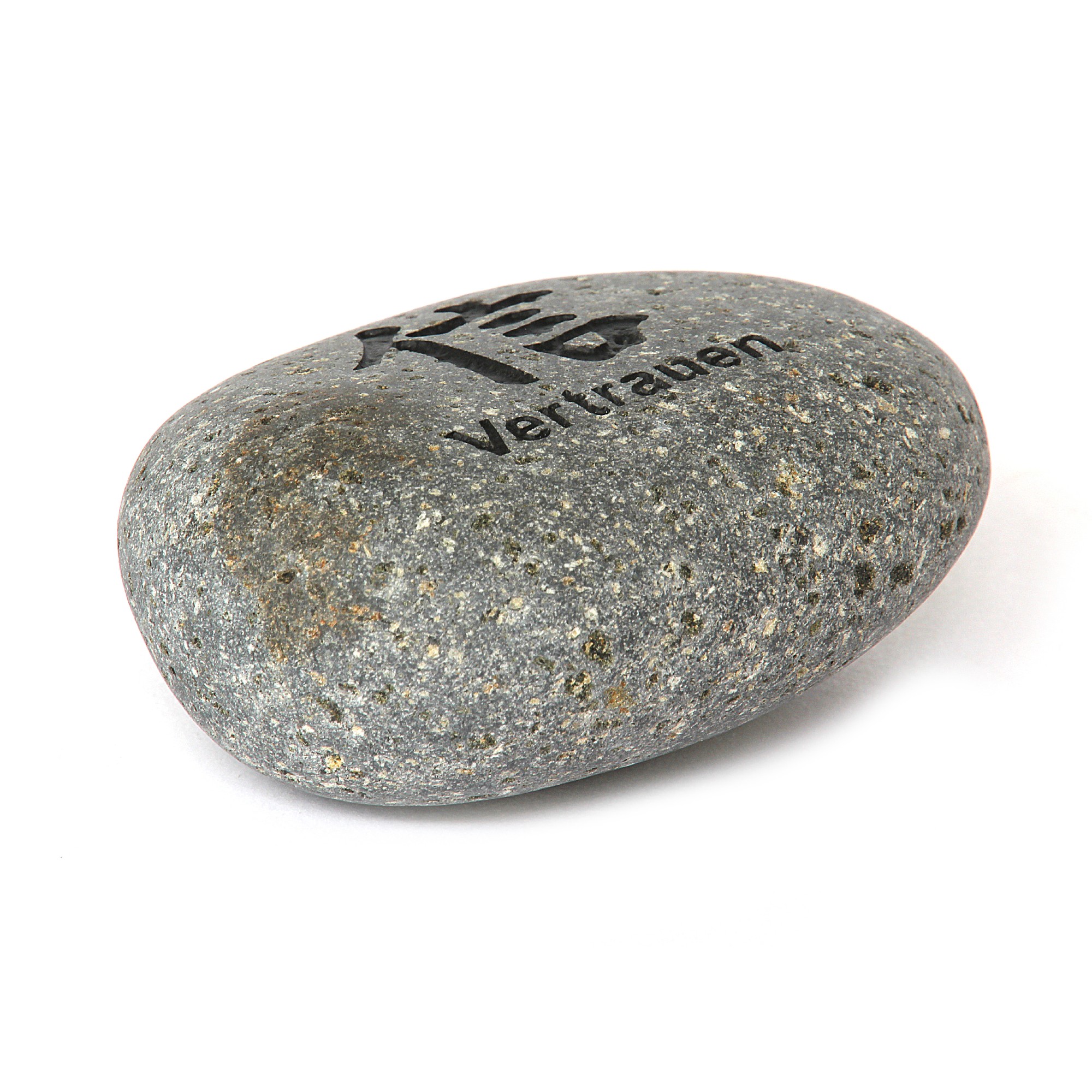 Flusskieselstein 'Vertrauen', grau, T 8 cm, B 8 cm von fischer's lagerhaus