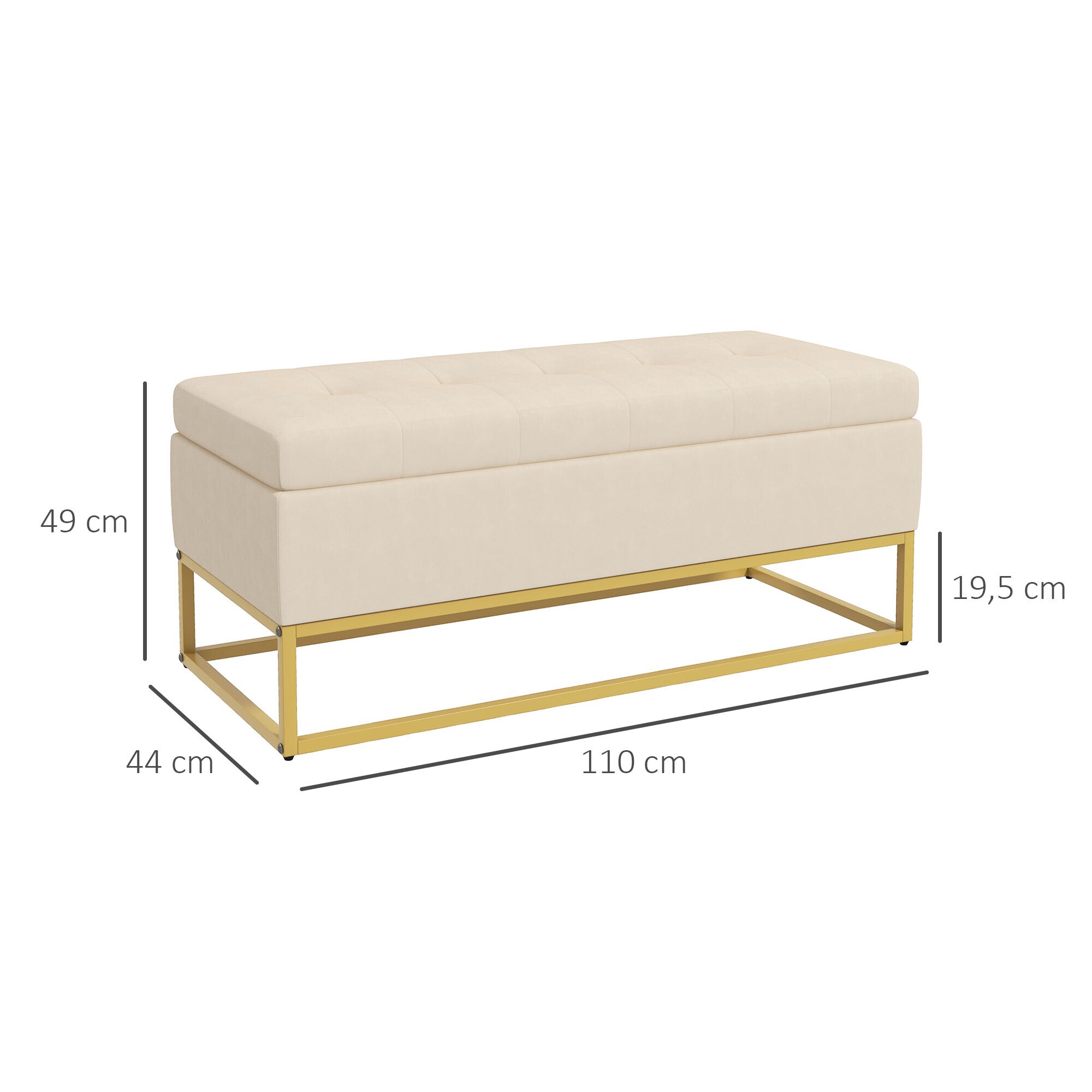 HOMCOM Sitzbank mit Stauraum beige 110L x 44B x 49H cm