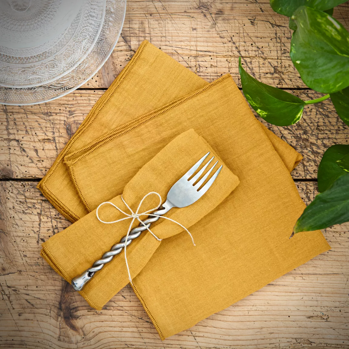 Lot de 3 serviettes gaze de coton (40 x 40 cm) Gaïa Jaune safran
