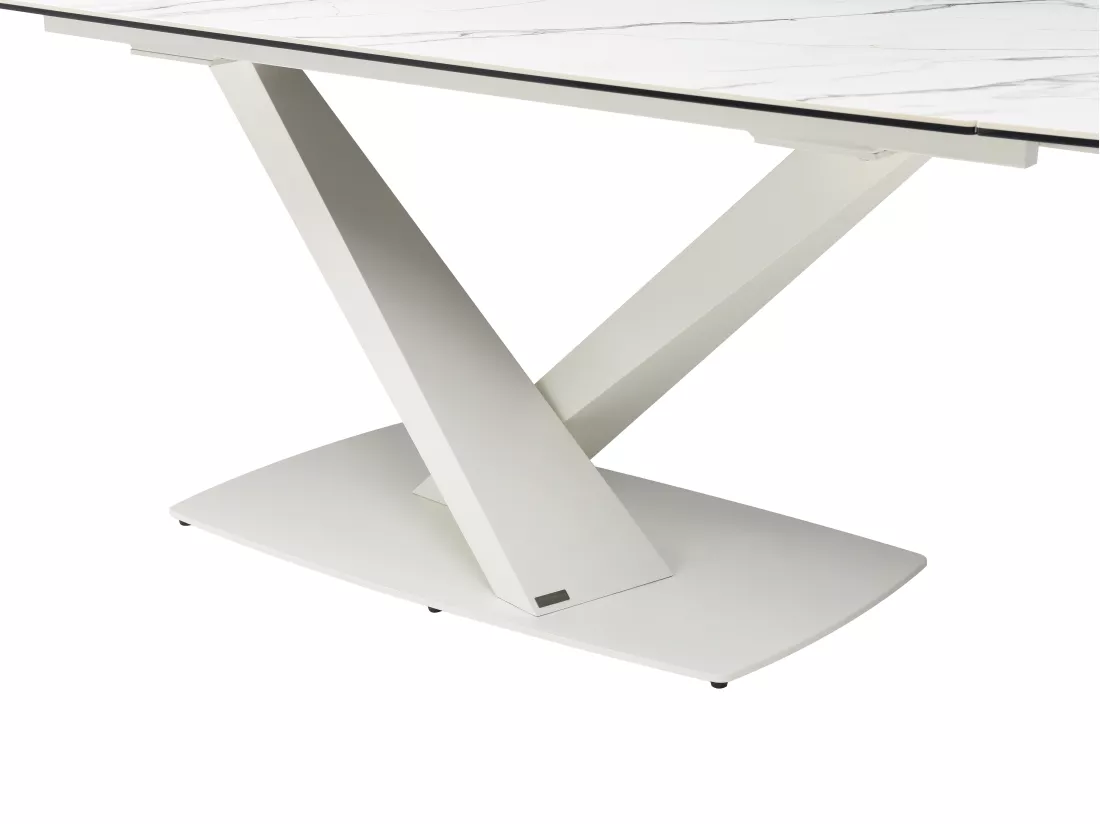 Table à manger extensible 6 à 10 personnes en verre trempé, céramique et métal - Effet marbre blanc - MALATA de Maison Céphy