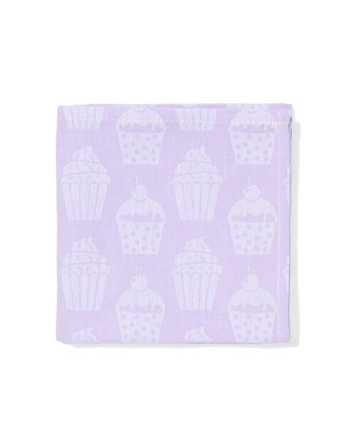 torchon 65x65 coton lilas avec cupcakes