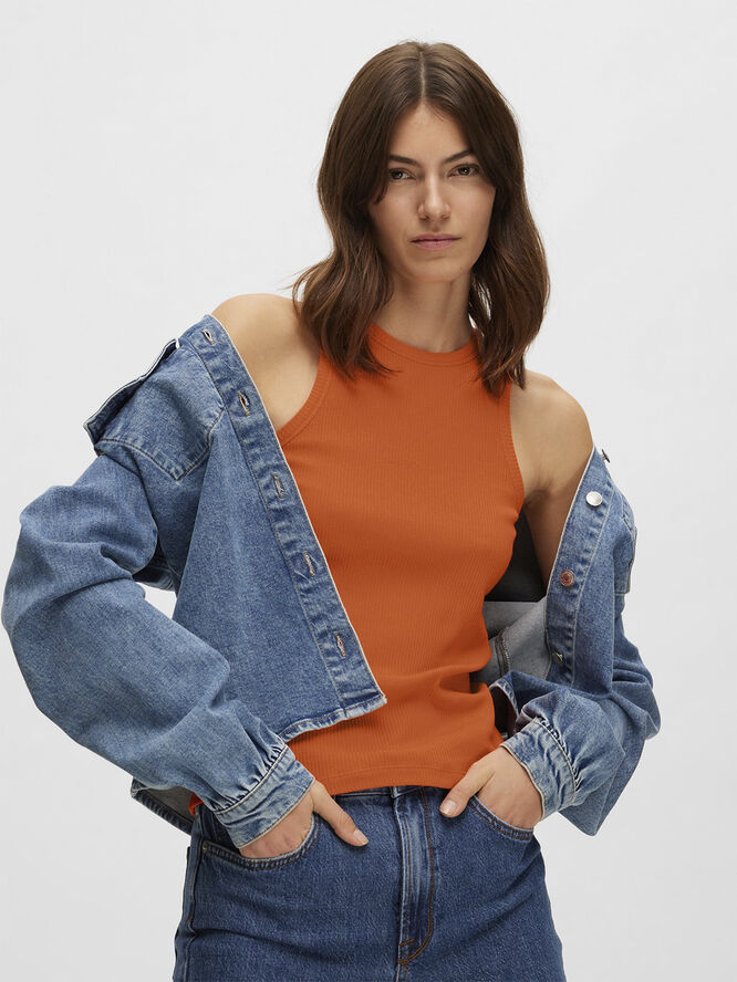 Selected Femme SLFANNA O-NECK TANK TOP NOOS Orangeade